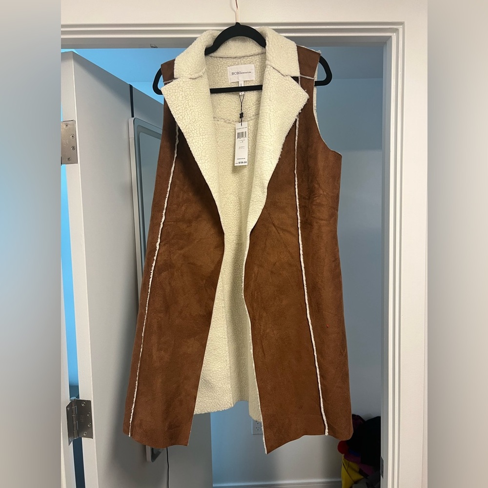 NWT BCBGeneration Women's Shearling Knit Long Vest